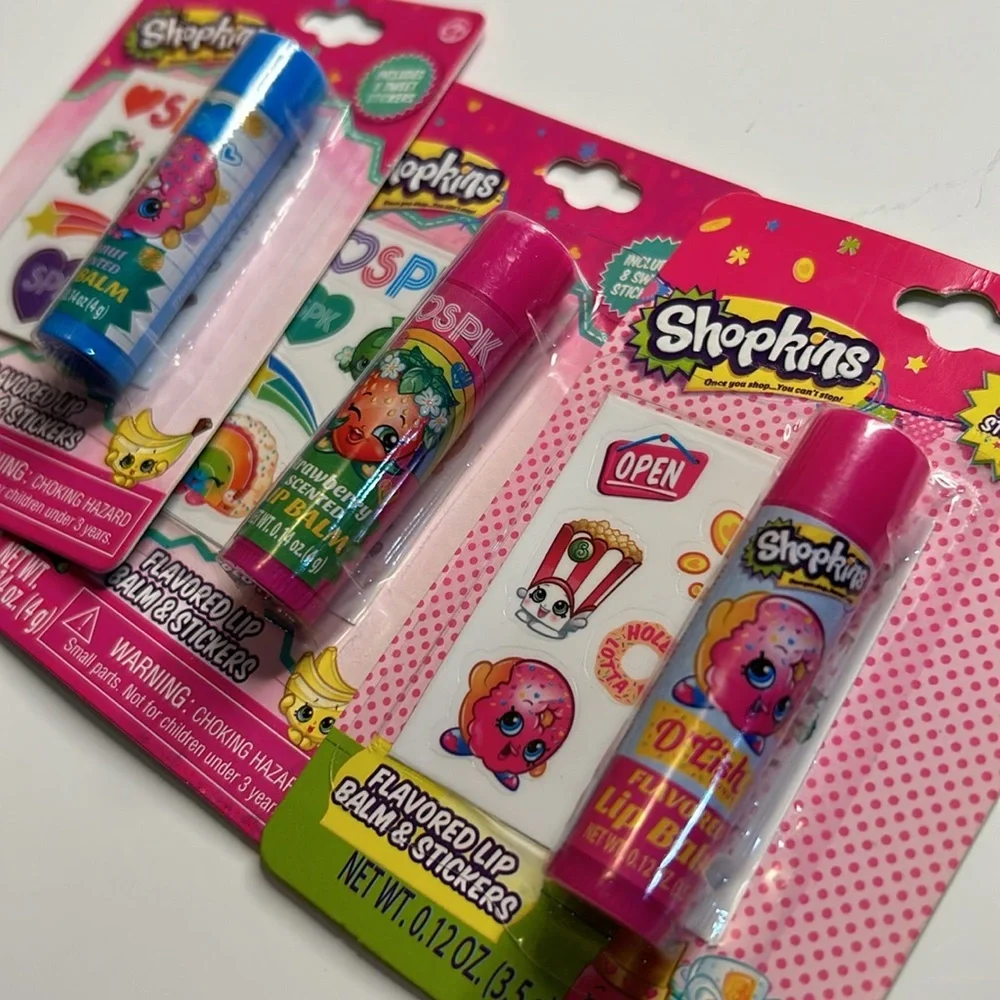 Shopkins Lip Balm & Sticker Bundle- D'lish Donut & Strawberry Kiss Quantity of 3